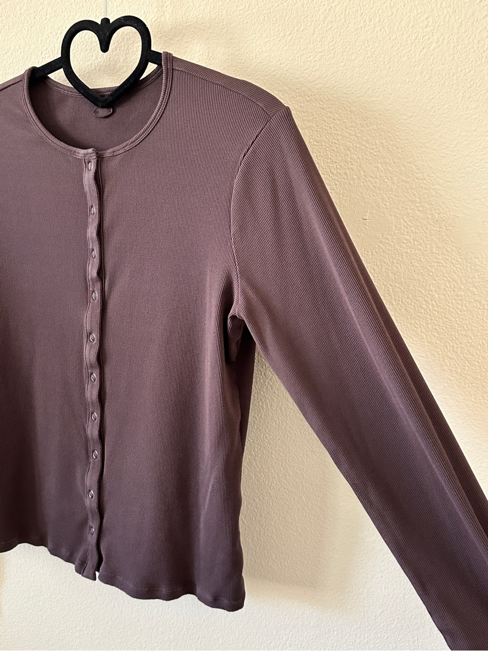 Vuori Chocolate Brown Long-Sleeve Front Snap Button Ribbed Cardigan Top Size M - Picture 6 of 9